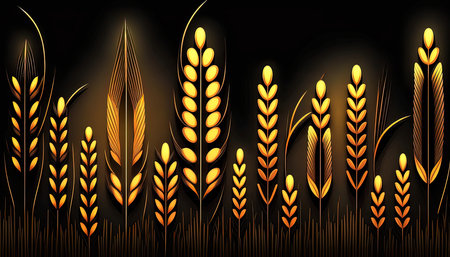 Illustration of wheat ears on a dark background. vector illustration.の素材