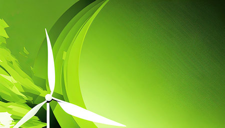 Wind Turbine on Green Abstract Background. vector illustration.の素材