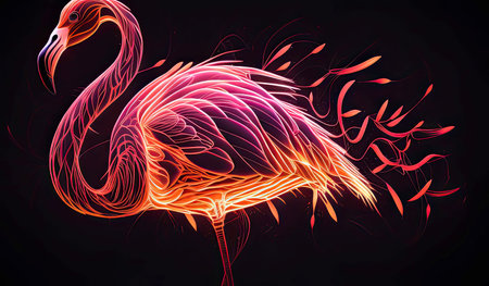 Flamingo with glow, background.の素材