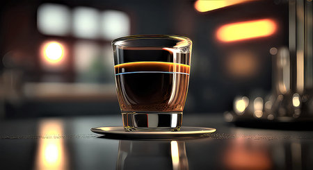 Whiskey in a glass on a bar counter. 3d renderingの素材