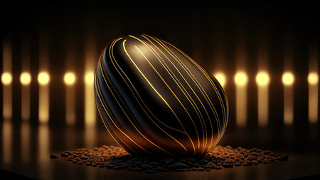 Easter egg with golden lines on a dark background. 3d renderingの素材