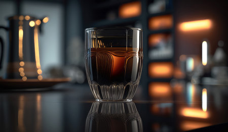 Glass of cold brew coffee on the table in the bar. 3d rendering.の素材