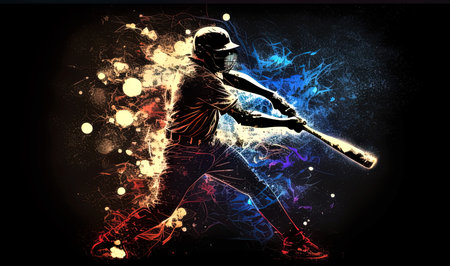 Baseball player with bat in action. Sport illustration. Vector.の素材