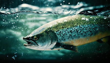 Fish swimming underwater in water.の素材