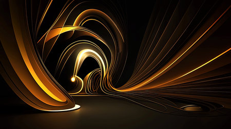 3d rendering of abstract wavy background with glowing lights in itの素材