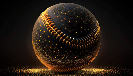 Baseball ball with gold particles on black background. Vector illustration.の素材