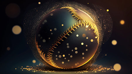 Baseball ball with gold dots on black background. Vector illustration.の素材