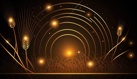 Abstract background with golden lines and wheat ears. vector illustration.の素材