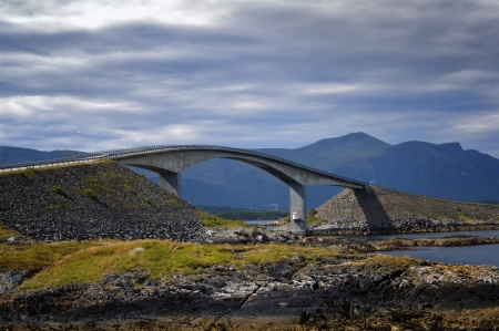 Storseisundet bru at Eide in Møre og Romsdal at the western coast of Norway. A bridge along the Atlanterhavsveien.の写真素材