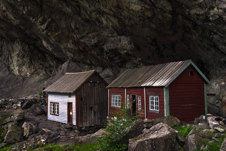 The outdoor museum Helleren in the end of JÃ¸ssingfjord, in Sokndal municipality, in Rogaland county, Norway  Helleren is an old settlement that dates back to the stoneage, but the houses that stands today can be dated back to eighteenth century のeditorial素材