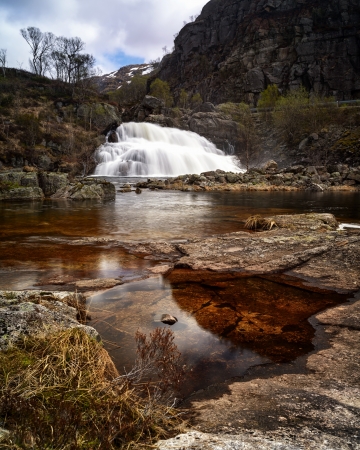 A waterfall at Stavtjørn, Bjerkreim, Norway の写真素材