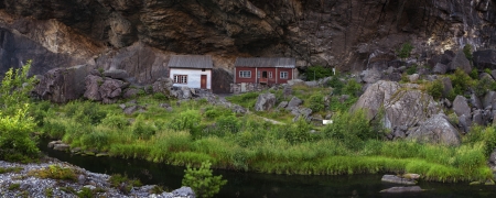 Panromana of the site of the outdoor museum Helleren, Rogaland, Norway のeditorial素材
