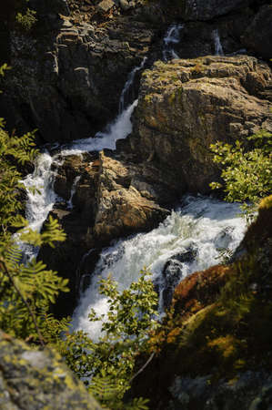 The waterfall Voeringsfossen at Hardangervidda national park, Hordaland, Norway の写真素材