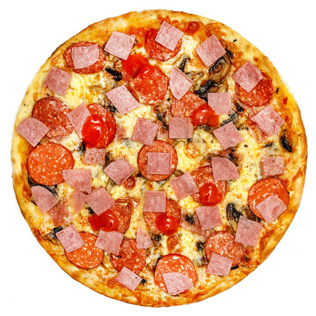 Delicious italian pizza isolated over whiteの写真素材