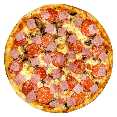 Delicious italian pizza isolated over whiteの写真素材