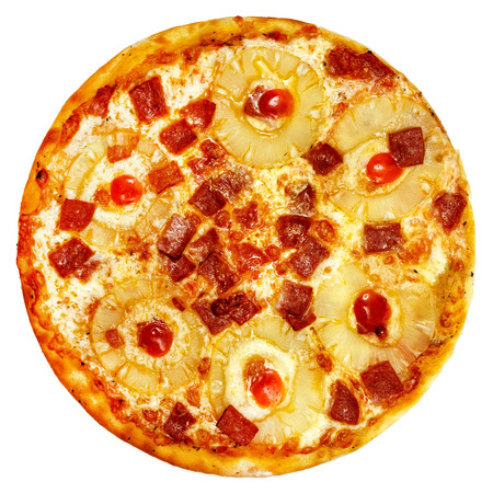 Delicious italian pizza isolated over whiteの写真素材