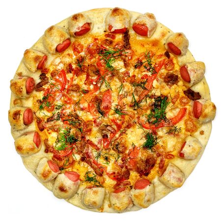 Delicious italian pizza isolated over whiteの写真素材