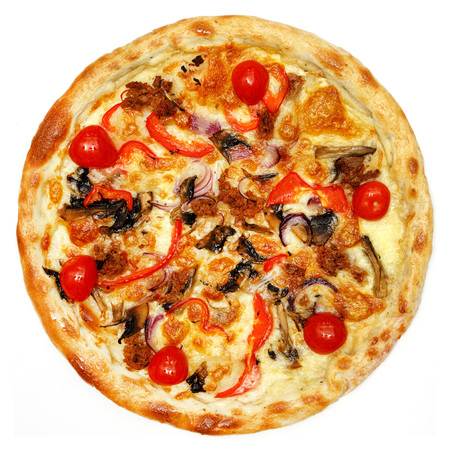 Delicious italian pizza isolated over whiteの写真素材