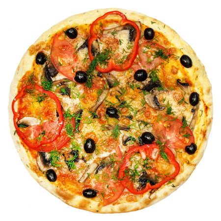 Delicious italian pizza isolated over whiteの写真素材