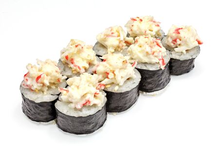 Japanese seafood sushi , roll on a white background, isolatedの写真素材