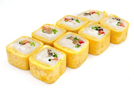 Japanese seafood sushi , roll on a white background, isolatedの写真素材