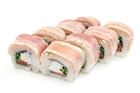 Japanese seafood sushi , roll on a white background, isolatedの写真素材