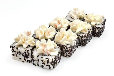 Japanese seafood sushi , roll on a white background, isolatedの写真素材
