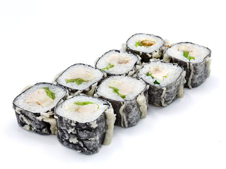 Japanese seafood sushi , roll on a white background, isolatedの写真素材