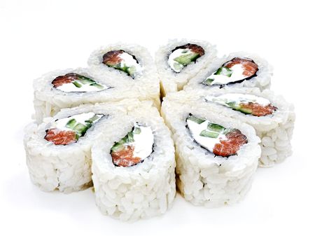 Japanese seafood sushi , roll on a white background, isolatedの写真素材