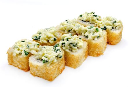Japanese seafood sushi , roll on a white background, isolatedの写真素材