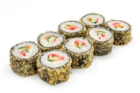 Japanese seafood sushi , roll on a white background, isolatedの写真素材