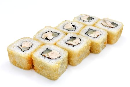 Japanese seafood sushi , roll on a white background, isolatedの写真素材