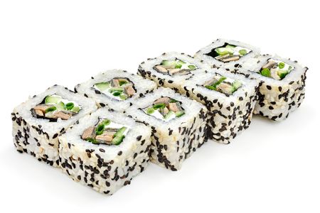 Japanese seafood sushi , roll on a white background, isolatedの写真素材