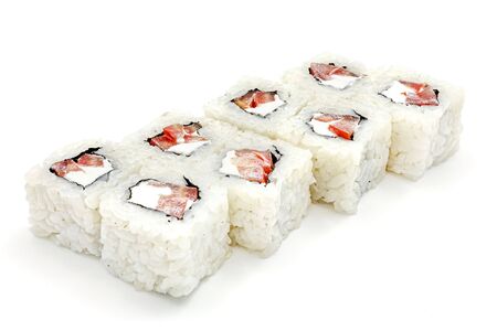 Japanese seafood sushi , roll on a white background, isolatedの写真素材
