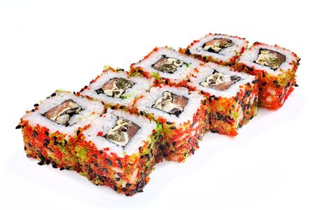 Japanese seafood sushi , roll on a white background, isolatedの写真素材