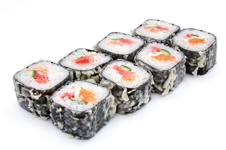 Japanese seafood sushi , roll on a white background, isolatedの写真素材