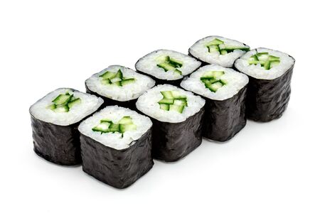 Japanese seafood sushi , roll on a white background, isolatedの写真素材
