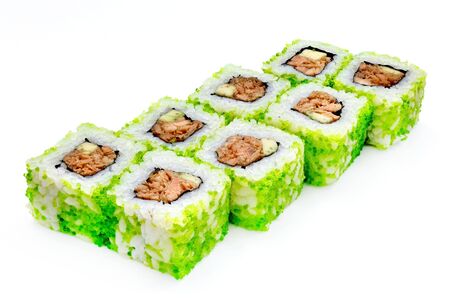 Japanese seafood sushi , roll on a white background, isolatedの写真素材