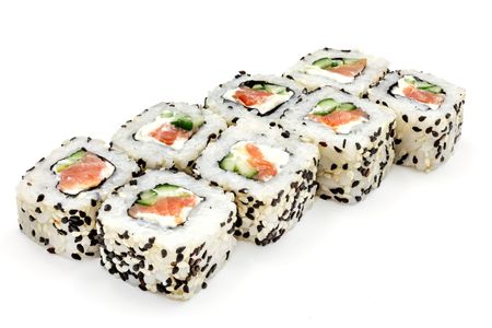 Japanese seafood sushi , roll on a white background, isolatedの写真素材