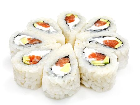Japanese seafood sushi , roll on a white background, isolatedの写真素材