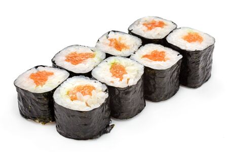 Japanese seafood sushi , roll on a white background, isolatedの写真素材
