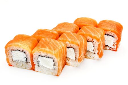 Japanese seafood sushi , roll on a white background, isolatedの写真素材