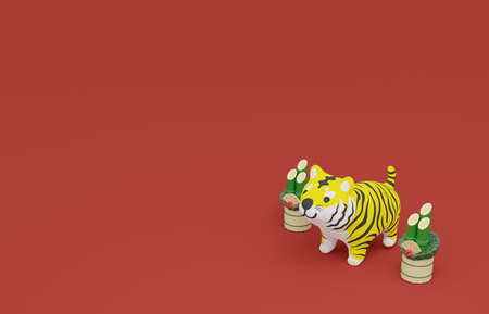 Cute Tiger Doll New Year's card (3D rendering)の写真素材