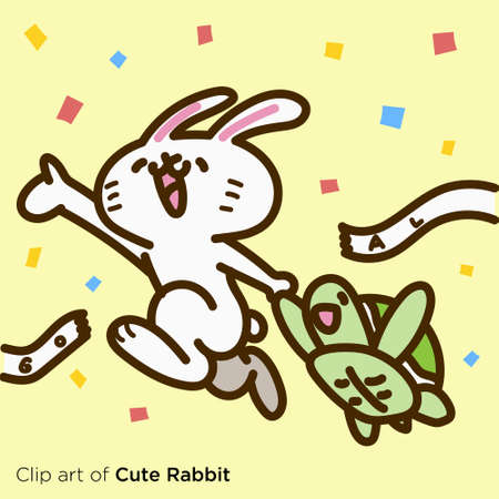 Rabbit character illustration series "Rabbit with turtle"のイラスト素材