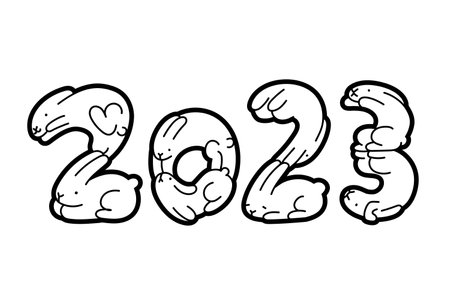 Rabbit illustration material gathered in the shape of 2023のイラスト素材