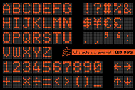 Alphabet characters and numbers formed with red glowing dots. Design of electronic bulletin boardのイラスト素材