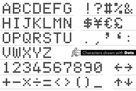 Alphabet characters and numbers formed with black dotsのイラスト素材