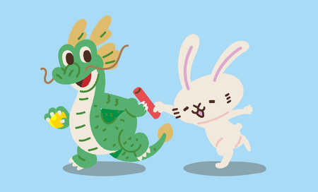 Illustration that touches from rabbit to dragonのイラスト素材