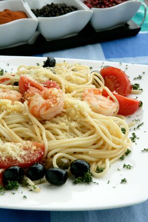 Pasta with shrimpsの写真素材