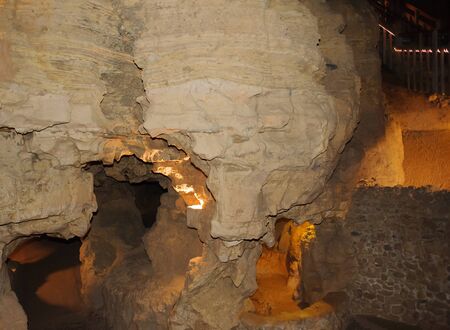 Crystal Cave horizontal, beautiful Crystals Cave are illuminated by lightの写真素材
